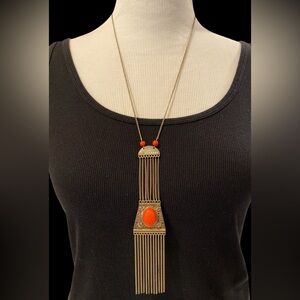 Brass Tone Boho Dyed Howlite Cabochon Necklace